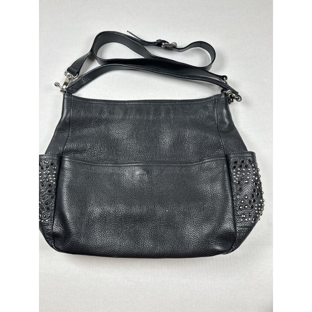 Italian Lux Furla Black Pebbled Leather Hobo ‎ Bag Silver Hardware Grommets